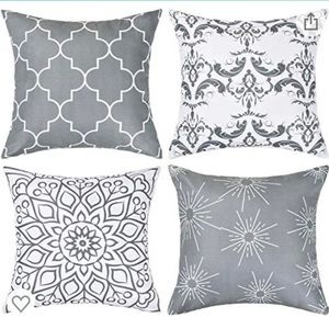 Pillow Covers. 8 Pillow Covers. Grey and White, 18 x 18 Inch. New.